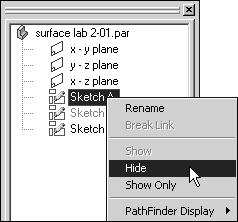 Chapter 2 Creating and Editing Curves 8. In EdgeBar, right-click Sketch A and select Hide.