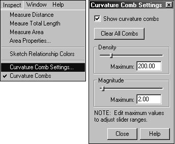 Creating and Editing Curves Select the curve. On the Edit Curve ribbon bar, select the Show Curvature Comb button.