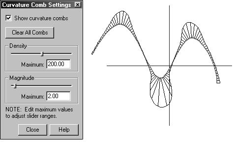 Chapter 2 Creating and Editing Curves Move the slider bars and observe the curvature comb display.
