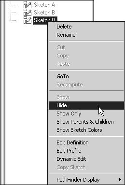 Creating and Editing Curves 16. In EdgeBar, right-click the sketch you just completed and select Hide. 17.