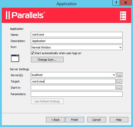 Terminal Servers Parameters. If the application accepts startup parameters, you can specify them in this field. 10 When done, click Finish to publish the application.