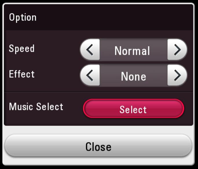 Select [Option] using a/d, and press ENTER (b) 4 Operating a [Slide show] - Starts or pause slide show. b [Music] - Select the background music for the slide show (page 32).