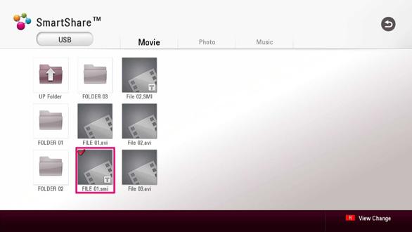 movie. 1. Use w/s/a/d to select the subtitle file you wish to play in the [Movie] menu. 2. Press ENTER (b).