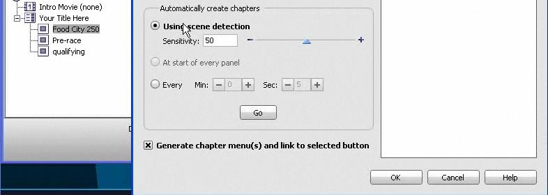 b. To add chapters automatically, click the desired option (scene detection, start of every