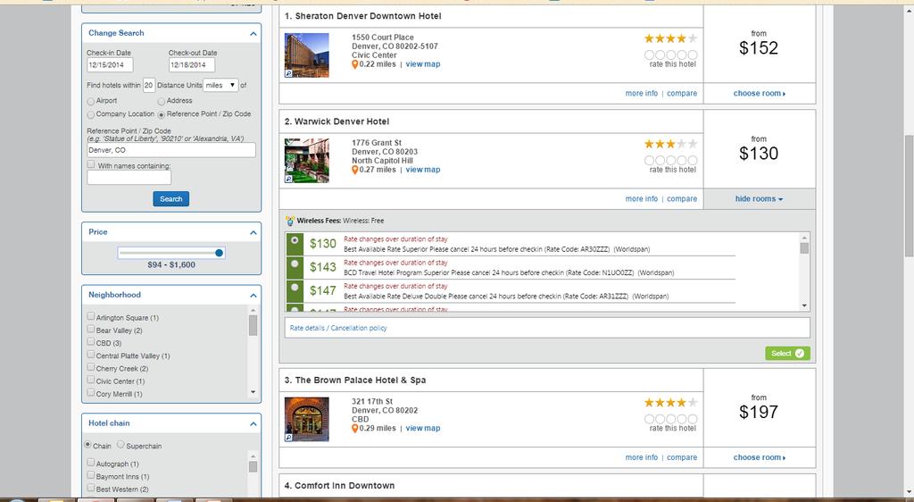 Making A Reservation Hotel Options and Review & Reserve Hotel: When you click VIEW RATES/CHOOSE ROOM, you can view the