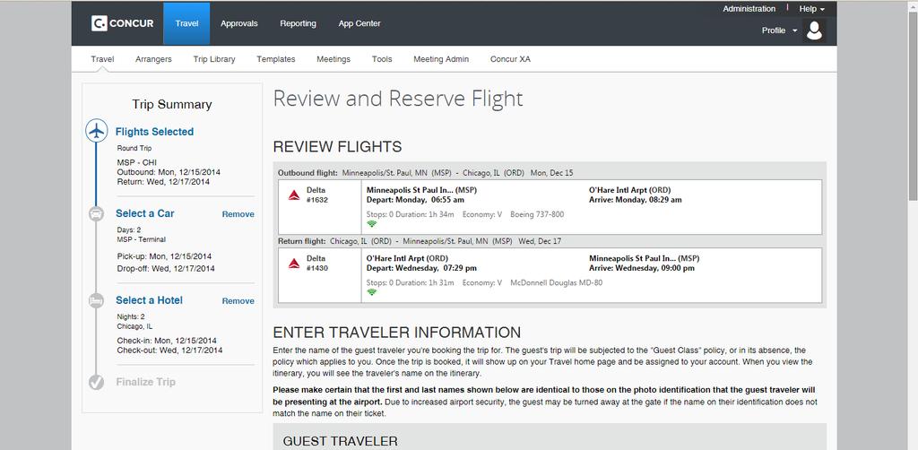 Booking A Guest Traveler: Review the chosen flight.