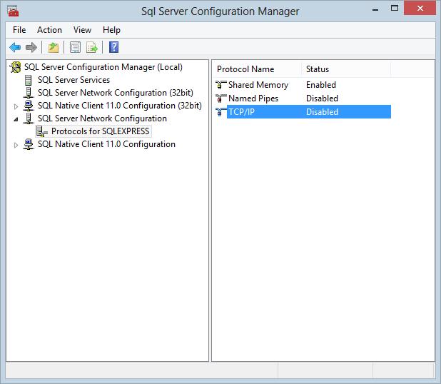 2. Expand SQL Server Network Configuration from the decision tree and select Protocols for MSSQLSERVER (if using SQL Server 2012) or
