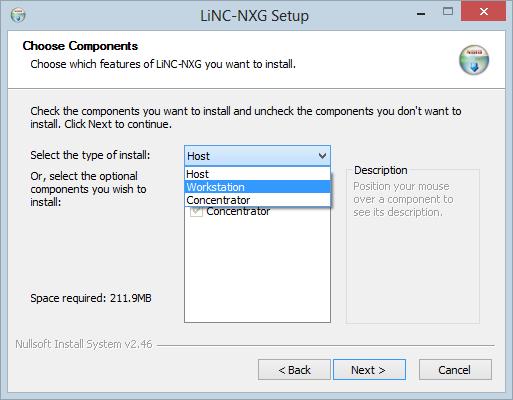 24. You will be asked to choose which components of LiNC-NXG you wish to have installed.