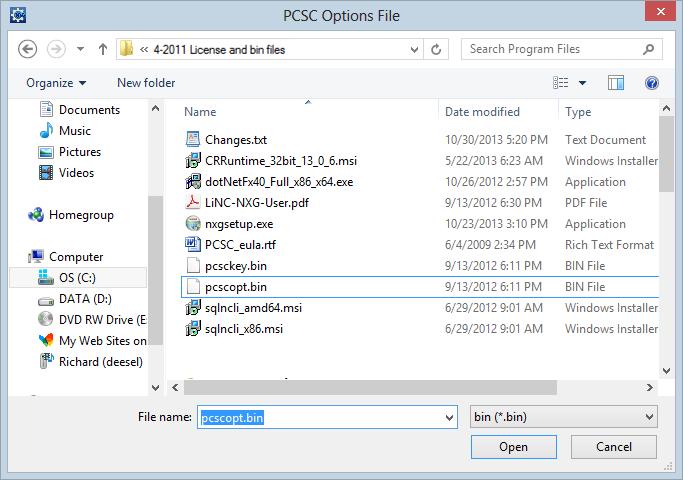 4. The PCSC Options File window will appear.