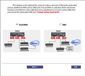 2. The first screen that appears is Figure 6-51. Choose whether the WAN2 (DMZ/Internet) port will be used as a WAN (Internet) port or DMZ port.