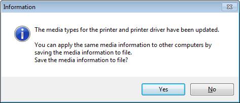 8. The Confirm Update dialog box is displayed. Configure Update Target and click the Execute button. The printer control panel and printer driver media information is updated.