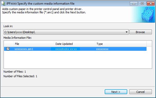 Select the custom media information file you