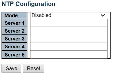 Industrial Managed Gigabit Ethernet Switch Web Tool Configuration Guide 2.3.4 System NTP Configure NTP on this page. Object Description Mode Indicates the NTP mode operation.