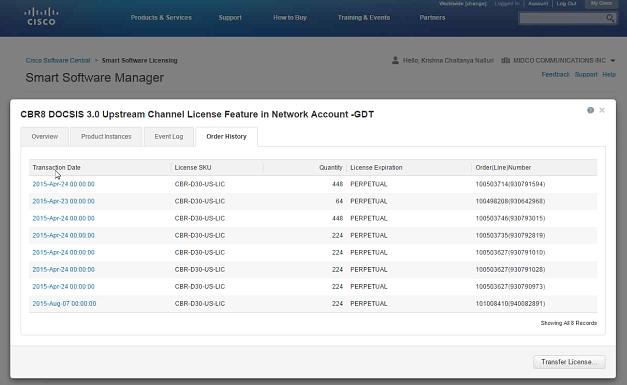 Inventory Licenses - Details 3 In the Transaction History tab, you can see a table featuring details such as: Transaction Date License SKU