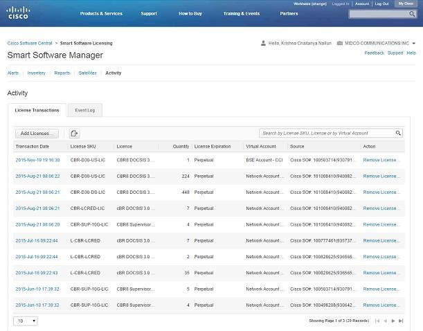 Activity Holistic View of License Transactions On the Activity page, in the Transaction History tab, view License