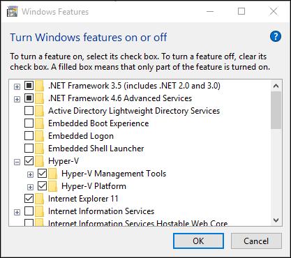 Hyper-V role Right click on the Windows button and select Apps and