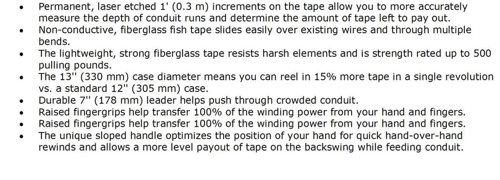 Fiberglass Fish Tapes Part # Reel Dia.