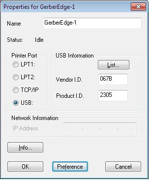 12 Click Connected Devices 13 Click on the Proper Cable: If using the original GSP USB to Parallel cable, choose WinUSB Gerber Edge USB to Parallel Cable VID_0857,PID_0001 If using the New GSP USB to