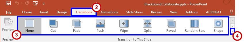 Transitions Transitions are used to control the pace of your presentation and create a better flow between slides.