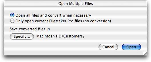 22 Converting FileMaker Databases from Previous Versions The Open Multiple files dialog box appears.