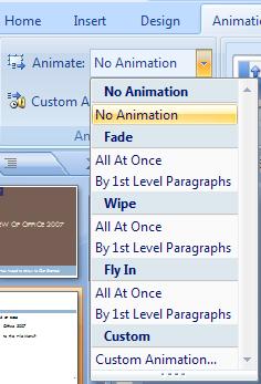 Using Animation Animation applied to text or objects in your presentation gives them sound or visual effects, including movement.