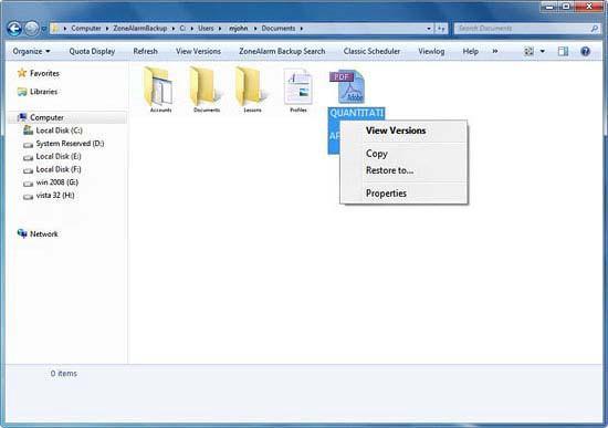 View different versions of files The application stores upto 30 versions of each file backed up to your account. You can view different versions of a file. This option is only enabled for files.