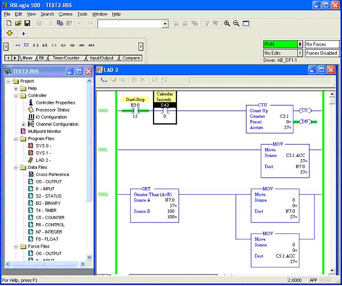 4.1 PLC Test program Start the RSLogix 500 program and select Comms/WhoActiveGoOnline.