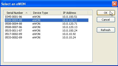Enter the ewon serial number in the Serial Number field if not yet done, or click on the Browse