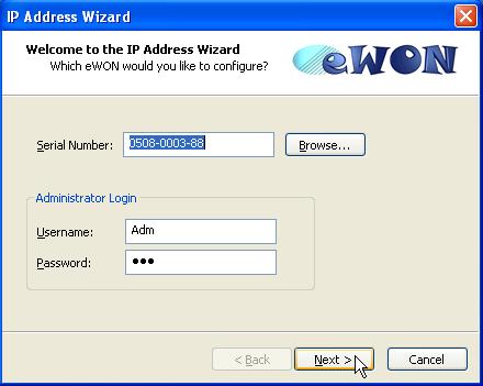 In this case, the dialog box below then displays: Select the ewon of which IP address you want