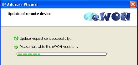 wait for the ewon to reboot: When done, click on Finish