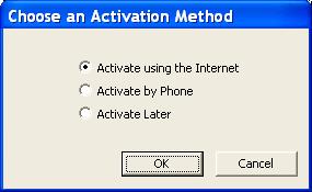 After entering the necessary information, select [OK]. 4. The next dialog gives you two options to activate and an option to activate later.