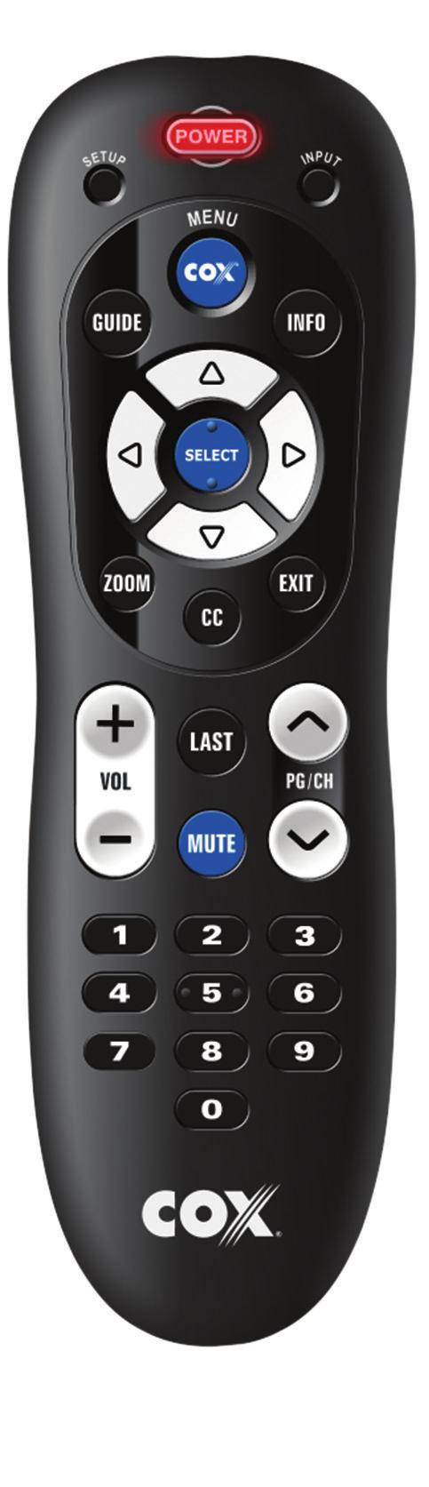 ABOUT THE REMOTE CONTROL The image below shows the Cox remote and highlights the buttons that are discussed in this manual.