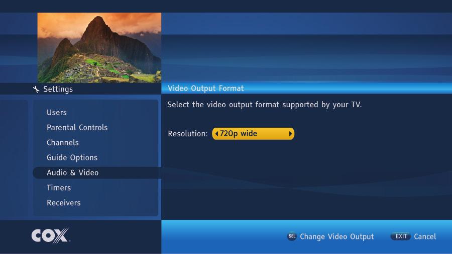 SET VIDEO OUTPUT FORMAT You can change the video output format to ensure you get the highest-quality picture that your television can display.