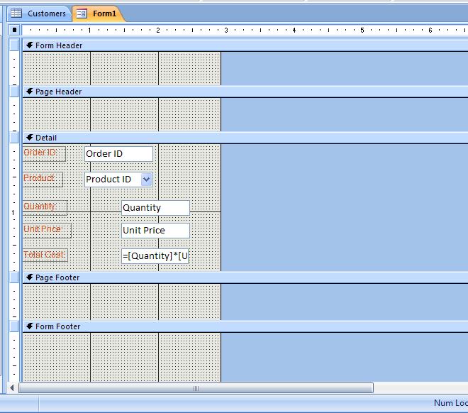 Sections of the Form The Form Header often contains general info. The Page Header is used for printing. The Detail section usually contains most controls.