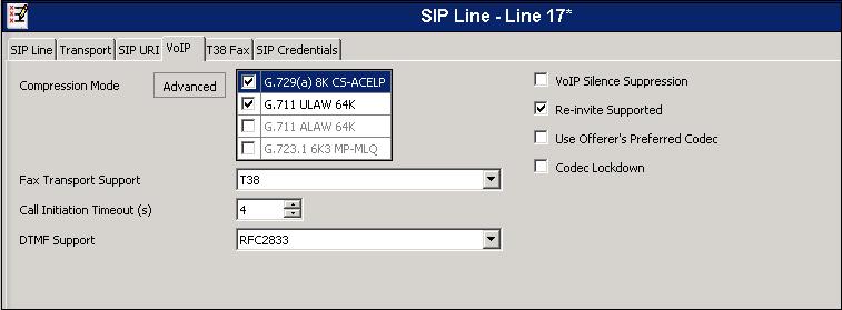 Select the VoIP tab to set the Voice over Internet Protocol parameters of the SIP line.
