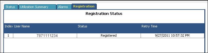 Select the Registration tab and verify that the user name used in the SIP credentials for the SIP line has a Status of Registered.