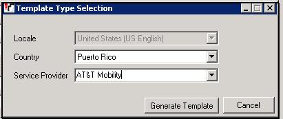 On the next screen, Template Type Selection, select the Country, enter the name for the Service Provider, and click Generate Template.