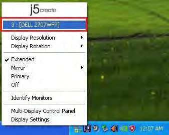 USB DISPLAY ADAPTER USER MANUAL FUNCTIONS INSTRUCTIONS: WINDOWS VISTA/XP You can choose all the functions simply and directly only by clicking on this