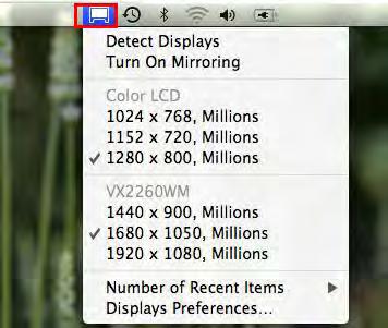 TIP: To simplify using the USB Display Adapter, click show display in menu bar.