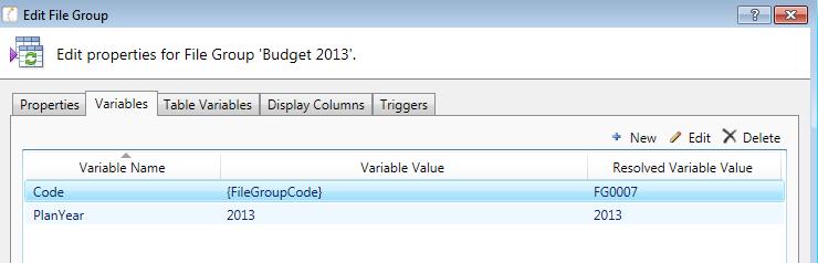 USING FILE GROUP VARIABLES (NEW FEATURE) Variables Tab Add non-table variables that will be