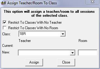 Maintenance/Assign Teacher/Room To Class. Tick the Restrict To Classes With No Teacher.