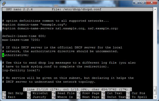 #authoritative; and remove the # so it says # If this DHCP server is the official DHCP server for the local # network, the authoritative directive should be uncommented.