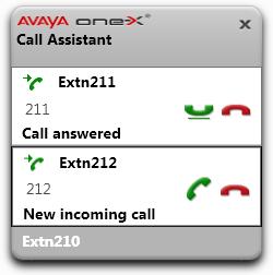 Incoming Call When you have a call waiting to be answered, the one-x Call Assistant displays the details of the caller. Click Answer to answer the call.