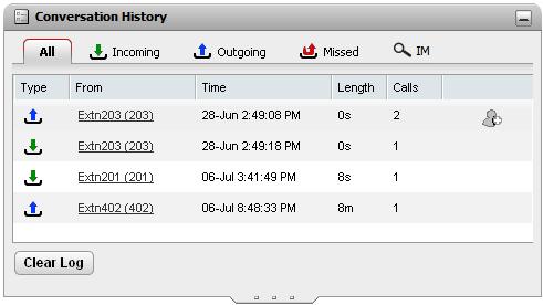 one-x Portal for IP Office: The Main Page Conversation History 87 The Conversation History gadget displays your call log which is stored by the telephone system.