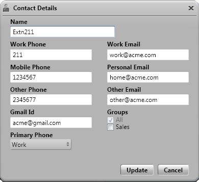 13.9.5 Editing Contact Details Clicking the Details or Edit icon show the details of a contact.