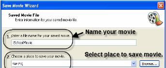 , select the destination that the file will be saved. (Click on Browse and make sure you choose the folder created on your desktop as the destination for your movie to save.