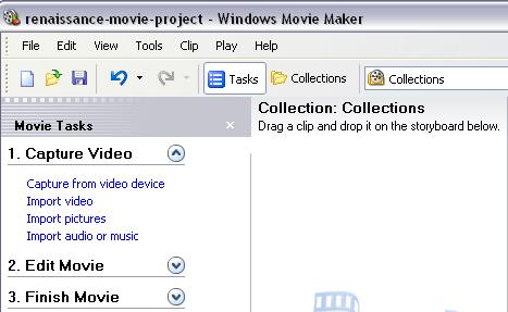 Step Three: Import Your Media to Your Project s Collections Bin In your newly named project file, look at the Movie Tasks menu on the left side of the program.