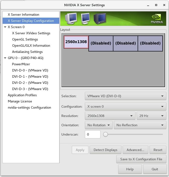 Following is a screenshot of the NVIDIA X Server Settings window showing the results of