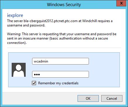 9. Type the Windchill Application Server user name and password specified on the second Configuration page, and