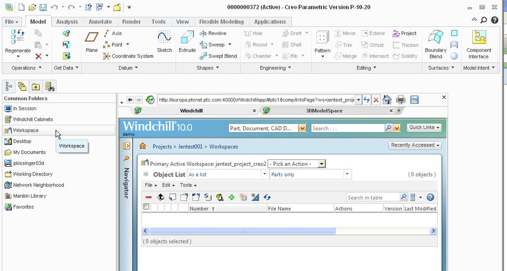 Getting Familiar with the Windchill Embedded Browser Creo Parametric contains two distinct areas: Navigators This pane contains the Folder, Favorites, History, and Search navigators.